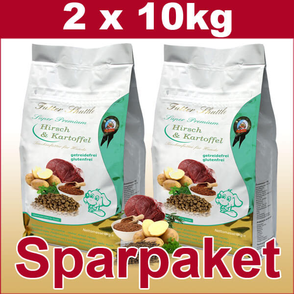 Sparpaket Hundefutter Trockenfutter Getreidefrei mit Hirsch und Kartoffel 20kg